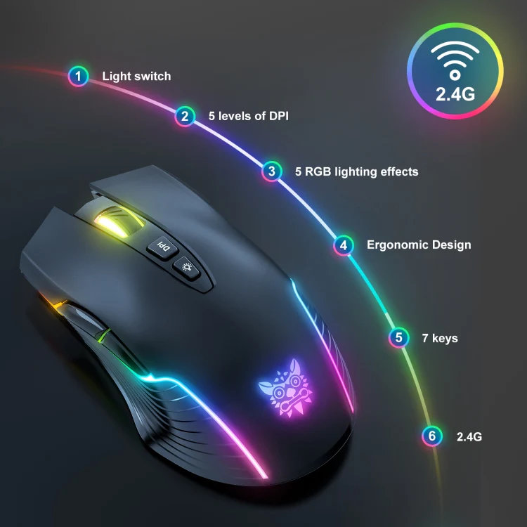 ONIKUMA CW905 2.4G RGB Lighting Wireless Mouse(Black) - Image 2