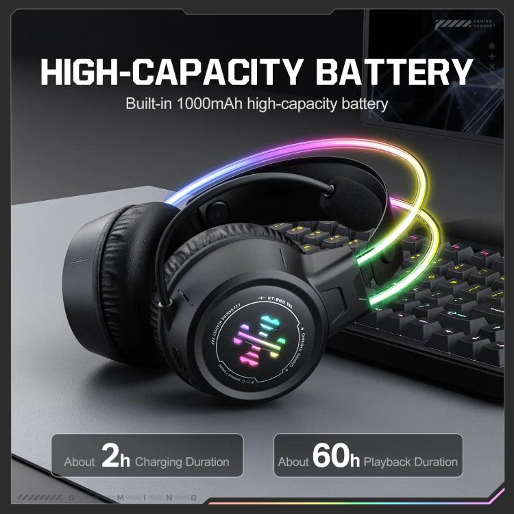 ONIKUMA GT889 Tri-mode RGB Bluetooth 2.4G Wired Gaming Headset(Black) - Image 7