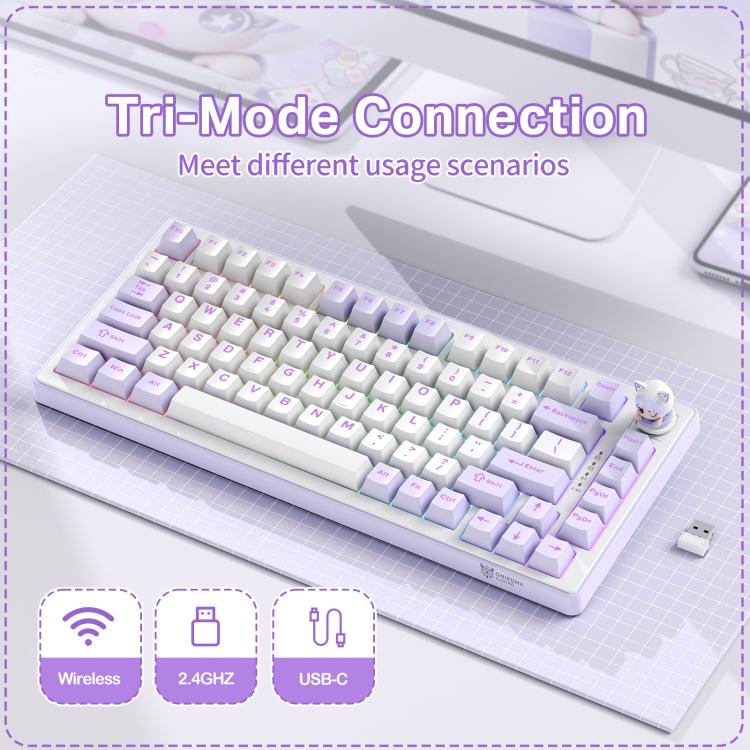 ONIKUMA MT707 82 Keys RGB Tri-mode Mechanical Gaming Keyboard(Purple) - Image 7