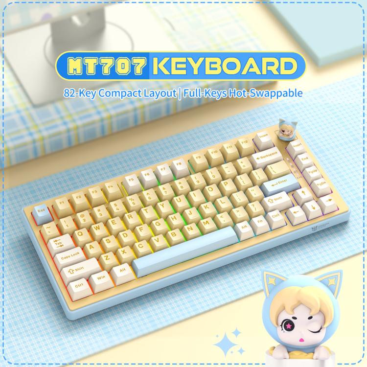 ONIKUMA MT707 82 Keys RGB Tri-mode Mechanical Gaming Keyboard(Yellow) - Image 4