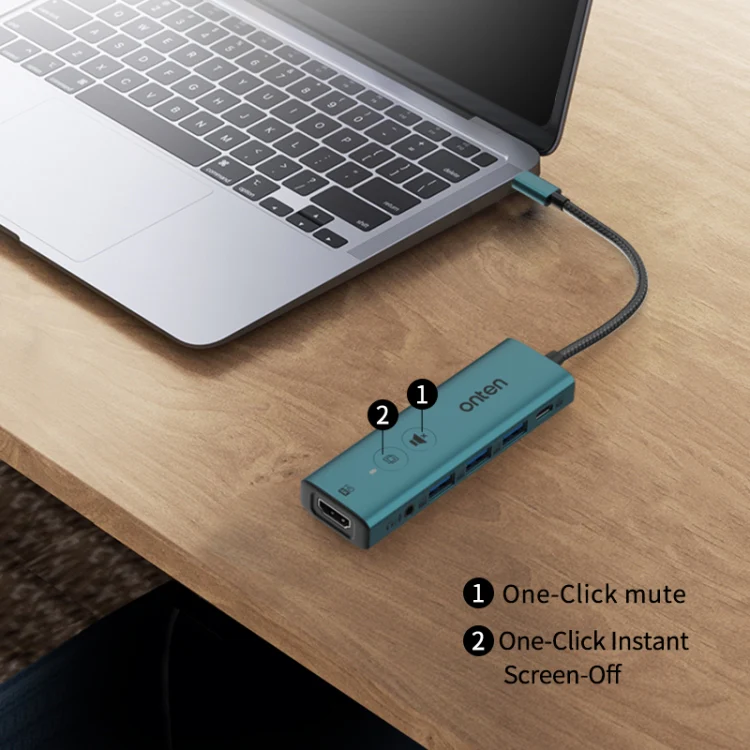Onten UC123+ USB-C / Type-C to HDTV Multi-function HUB Docking Station with Button, Length:1.5m(Green) - Image 4