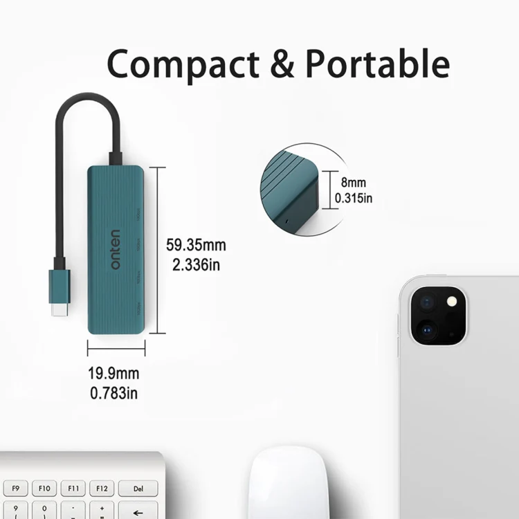 Onten UC620 10Gbps USB-C / Type-C to USB 3.2 Gen2 4 in 1 Multi-function HUB Docking Station, Length:13cm(Green) - Image 3