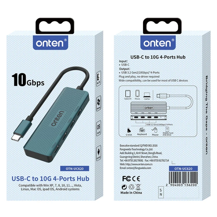 Onten UC620 10Gbps USB-C / Type-C to USB 3.2 Gen2 4 in 1 Multi-function HUB Docking Station, Length:13cm(Green) - Image 9