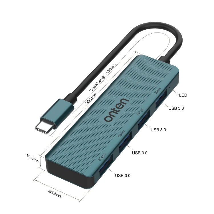 Onten UC621 5Gbps USB-C / Type-C to USB 3.2 Gen1 4 in 1 Multi-function HUB Docking Station, Length:1.5m(Green) - Image 3