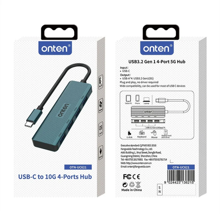 Onten UC621 5Gbps USB-C / Type-C to USB 3.2 Gen1 4 in 1 Multi-function HUB Docking Station, Length:1.5m(Green) - Image 4