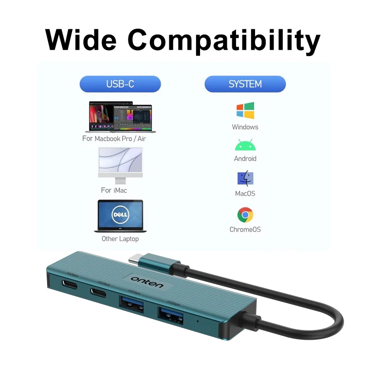 Onten UC622 10Gbps USB-C / Type-C to 2 x USB + 2 x USB-C / Type-C 4 in 1 HUB Docking Station, Length:1.5m(Green) - Image 4