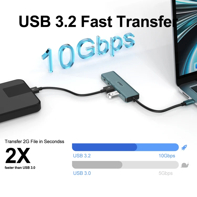 Onten UC622 10Gbps USB-C / Type-C to 2 x USB + 2 x USB-C / Type-C 4 in 1 HUB Docking Station, Length:1.5m(Green) - Image 6