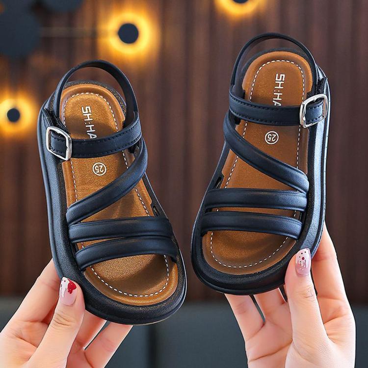 Open-Toe Elegant Sandals For Girls Cute Summer Sandals For Students, Size: 29 Inner Length 17.5cm(Black)