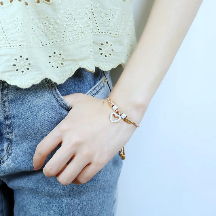 OPK 1022 Titanium Steel Heart Zirconia Bracelet, Color: Rose Gold - Image 2