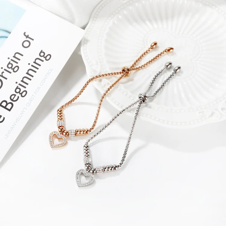 OPK 1022 Titanium Steel Heart Zirconia Bracelet, Color: Rose Gold - Image 4