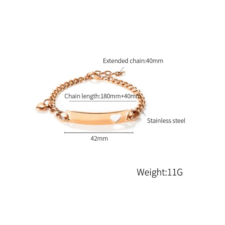 OPK 1151 Stainless Steel Smooth Skeleton Heart Bracelet, Color: Steel Color - Image 5