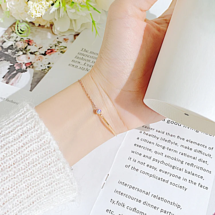 OPK 1288 Simple Zirconia Stainless Steel Bracelet, Color: Rose Gold - Image 2