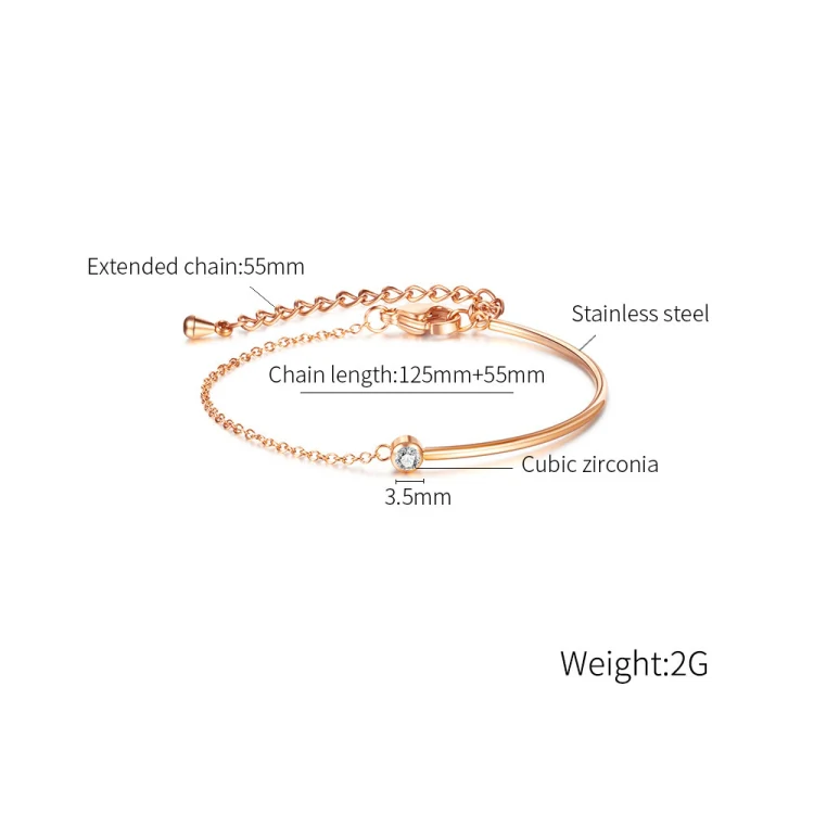 OPK 1288 Simple Zirconia Stainless Steel Bracelet, Color: Rose Gold - Image 4