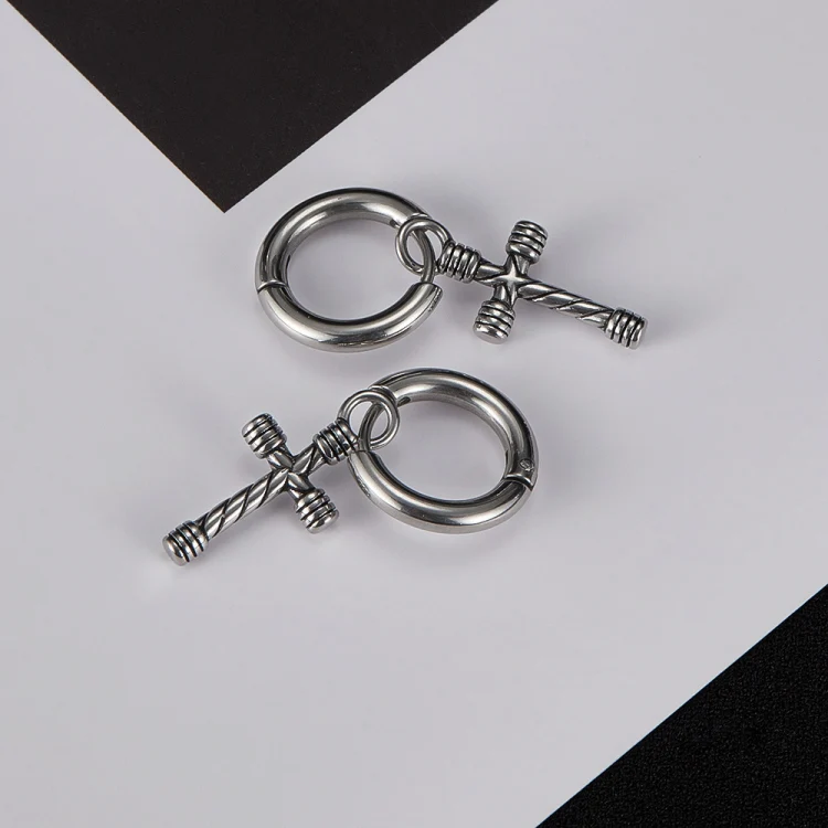 OPK GE934 1pair Personalized Stainless Steel Cross Earrings - Image 3