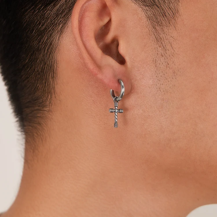 OPK GE934 1pair Personalized Stainless Steel Cross Earrings - Image 4