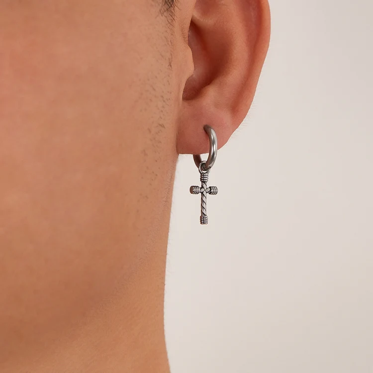 OPK GE934 1pair Personalized Stainless Steel Cross Earrings - Image 5