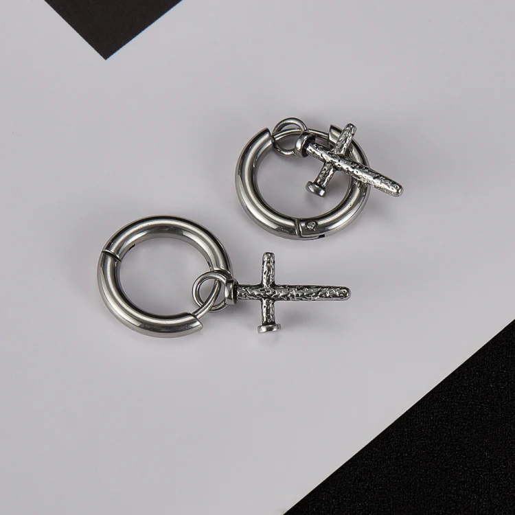 OPK GE935 1pair Personalized Stainless Steel Spike Cross Earrings - Image 3