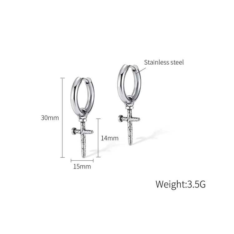 OPK GE935 1pair Personalized Stainless Steel Spike Cross Earrings - Image 6