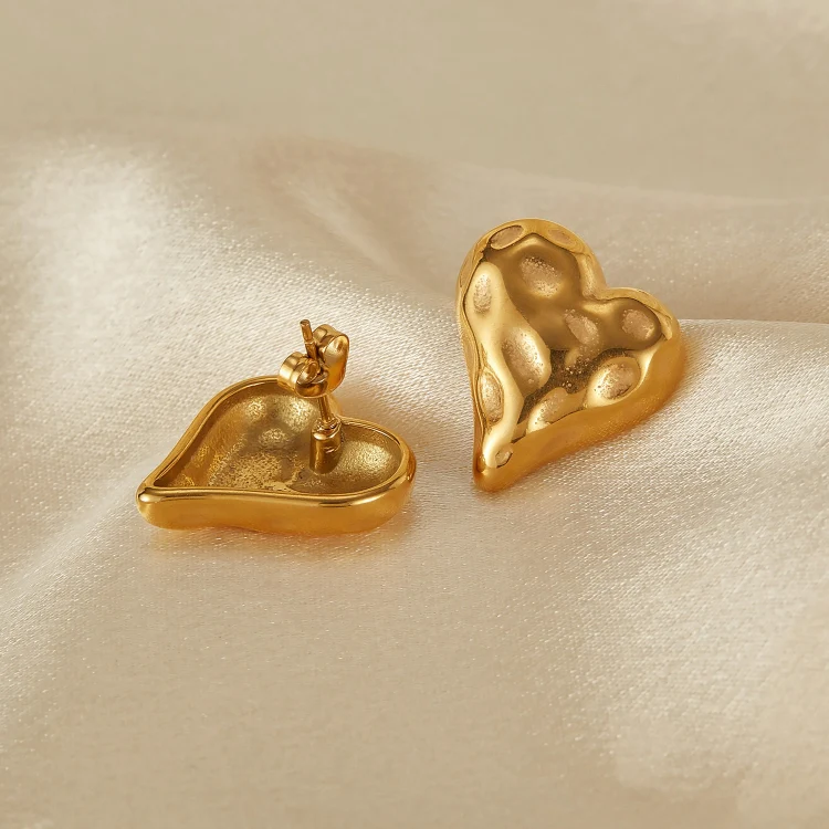 OPK GE937 1pair Stainless Steel Heart Irregular Earrings(Gold) - Image 3