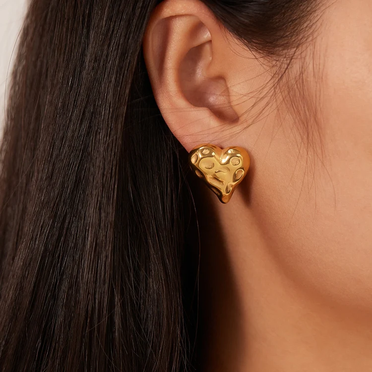 OPK GE937 1pair Stainless Steel Heart Irregular Earrings(Gold) - Image 4