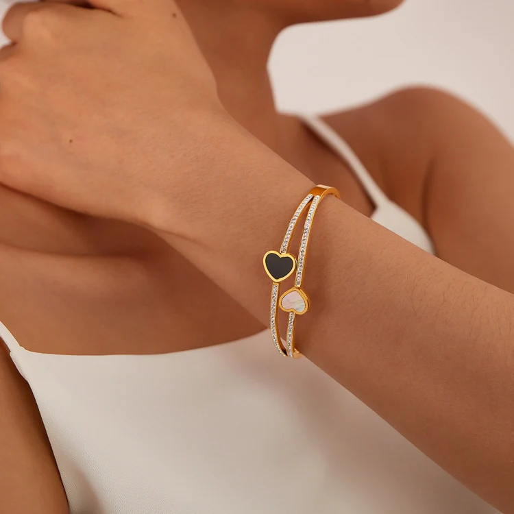 OPK GH1105 Stainless Steel Double Heart Black and White Shell Temperament Bracelet - Image 2