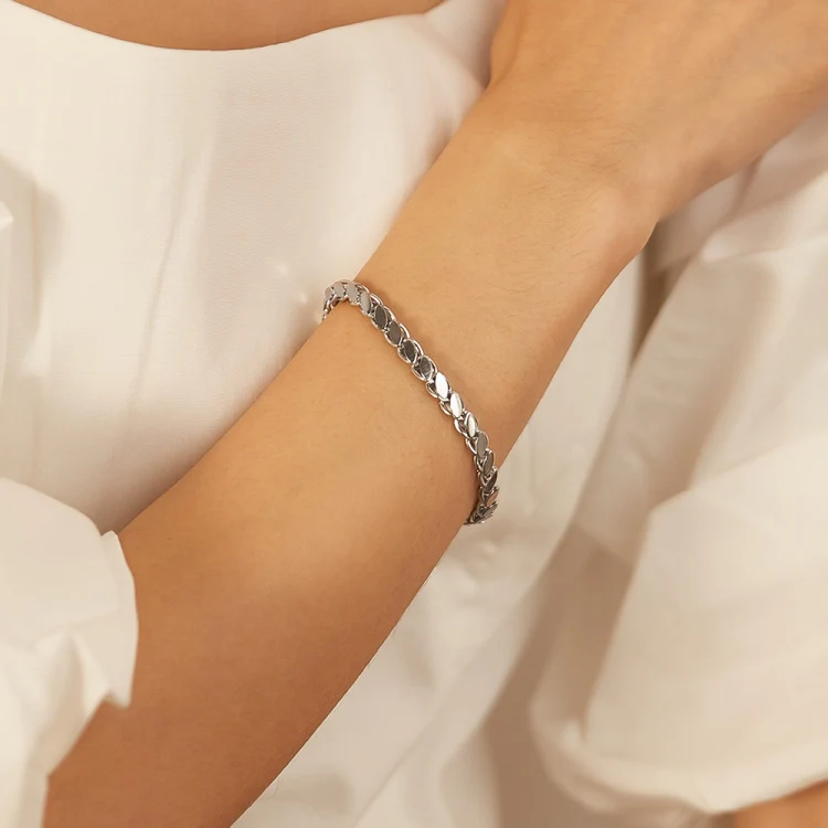 OPK GS1490 Simple Chain Stainless Steel Bracelet, Color: Steel Color - Image 2