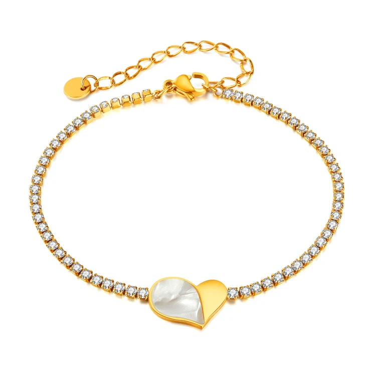 OPK GS1549 Stainless Steel With Diamonds Bracelet Love Heart Shell Hand Jewelry, Color: Gold