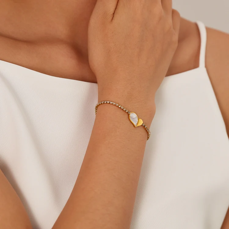 OPK GS1549 Stainless Steel With Diamonds Bracelet Love Heart Shell Hand Jewelry, Color: Gold - Image 2