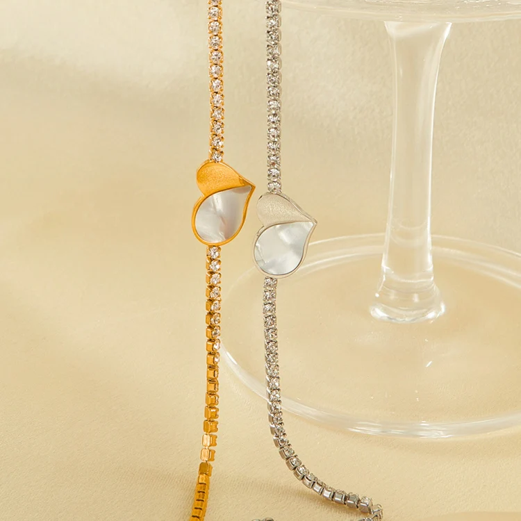 OPK GS1549 Stainless Steel With Diamonds Bracelet Love Heart Shell Hand Jewelry, Color: Gold - Image 4