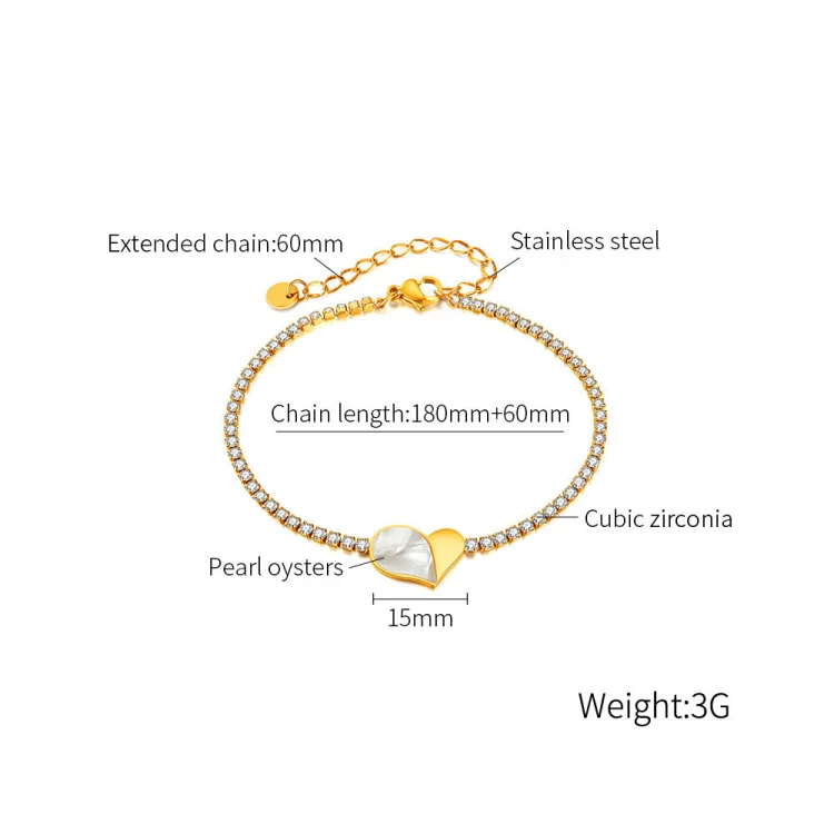 OPK GS1549 Stainless Steel With Diamonds Bracelet Love Heart Shell Hand Jewelry, Color: Gold - Image 5
