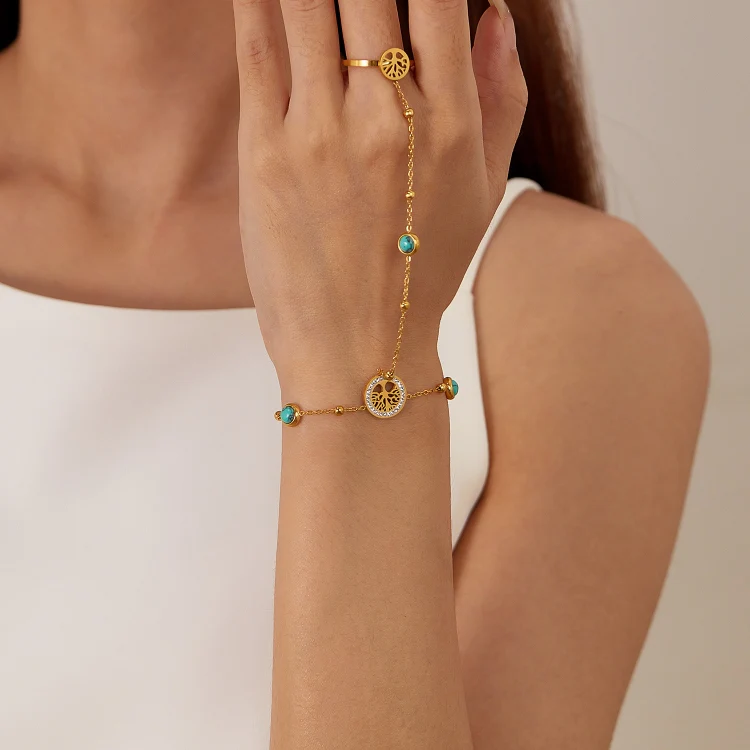 OPK GS1556 2 In 1 Personalized Stainless Steel Skeleton Tree Integrated Bracelet Ring - Image 5