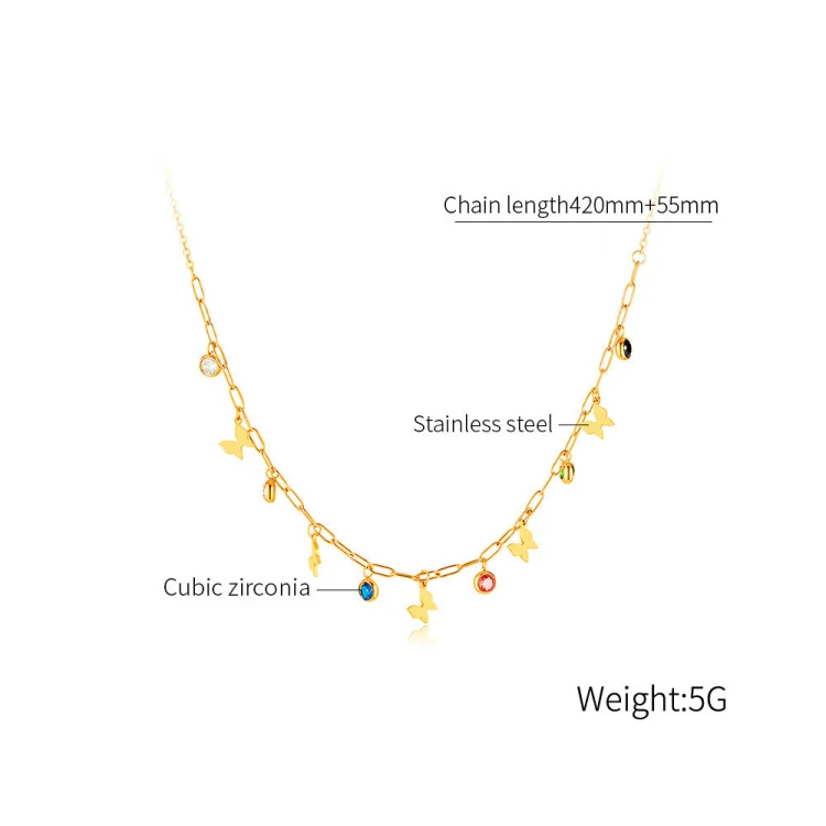 OPK GX2406 Colorful Dopamine Zirconia Stainless Steel Stereo Butterfly Pendant Necklace - Image 7