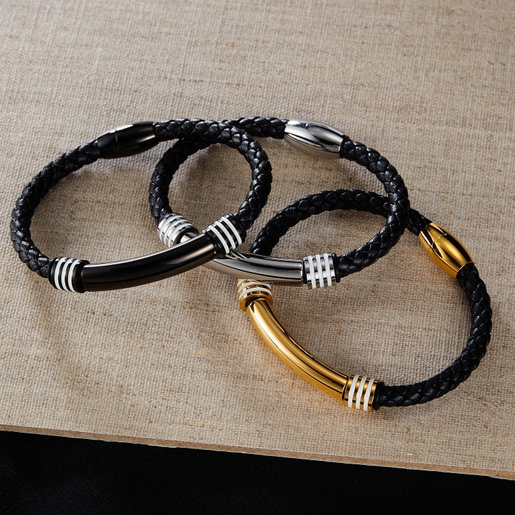 OPK PH1586 Simple Men Leather Bracelet Stainless Steel Magnetic Insert Buckle Bracelet, Color: Gold - Image 4