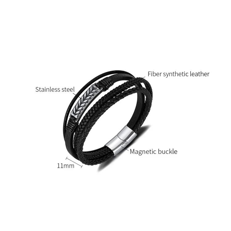OPK PH1590 Personalized Retro Stainless Steel Multi-Layer Braided Magnetic Buckle Bracelet - Image 7