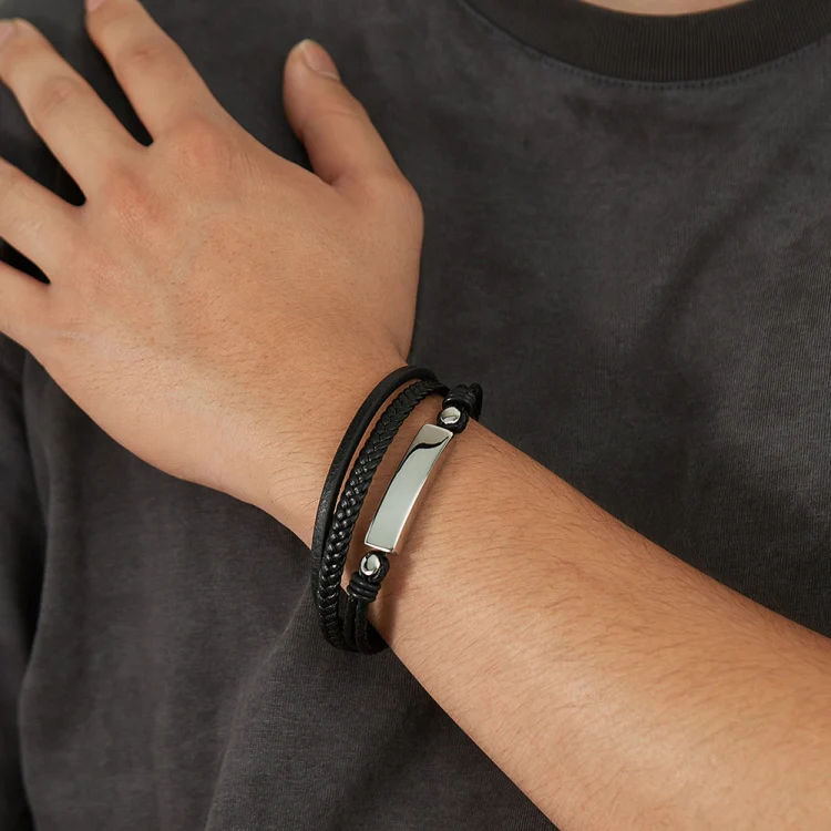 OPK PH1591 Simple Stainless Steel Glossy Multi-Layer Braided Leather Bracelet - Image 6