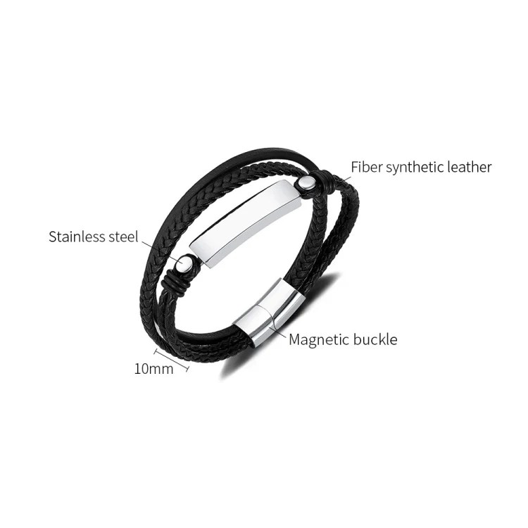 OPK PH1591 Simple Stainless Steel Glossy Multi-Layer Braided Leather Bracelet - Image 7