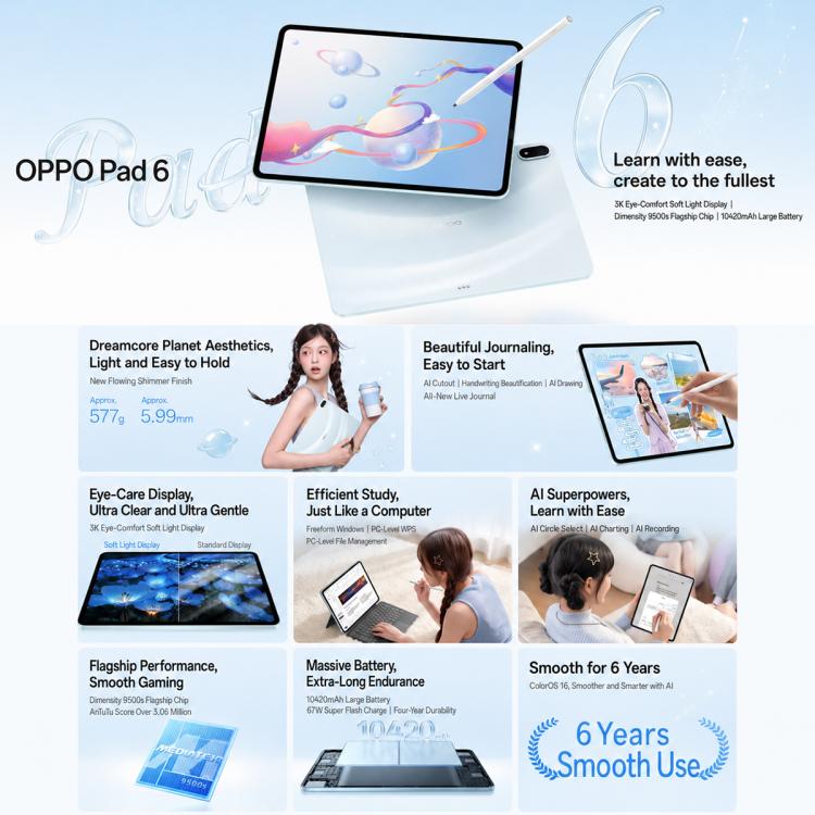 OPPO Pad 6 12.1 inch Tablet PC, 8GB+256GB, ColorOS 16 MediaTek Dimensity 9500s Octa Core (Silver) - Image 4