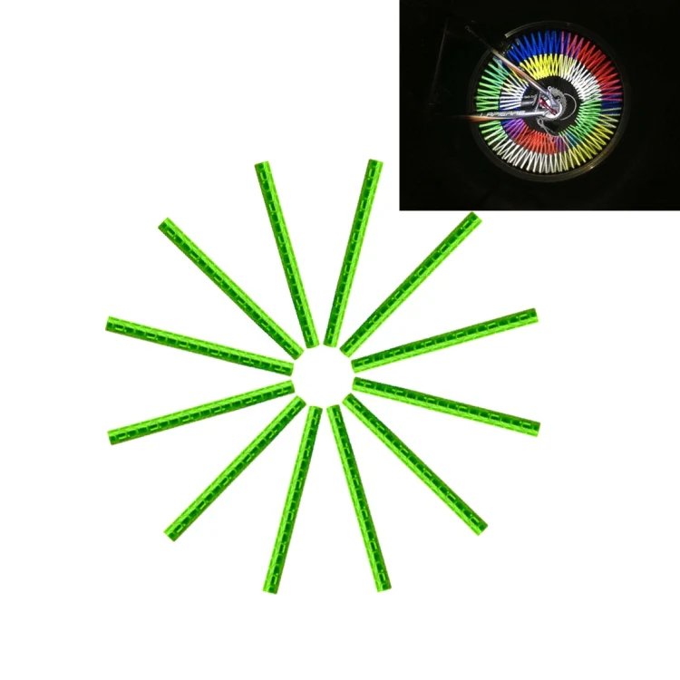OQSPORT 12 PCS Bicycle Wheel Spoke Reflector Reflective Mount Clip Tube Warning Light Strip(Green)