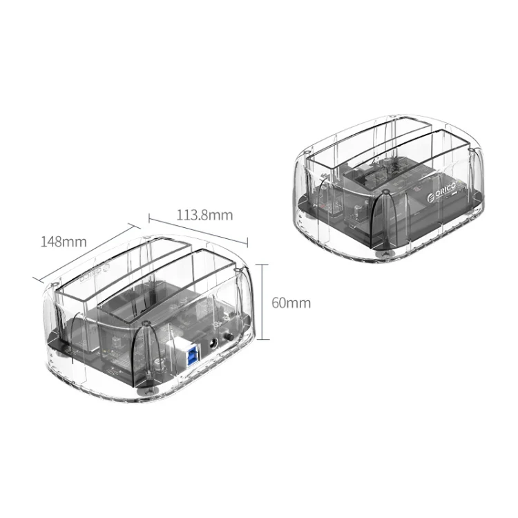 ORICO 6239U3 3.5/2.5inch 2 Bay Transparent USB3.0 Ordinary Reading & Writing Hard Drive Dock - Image 4