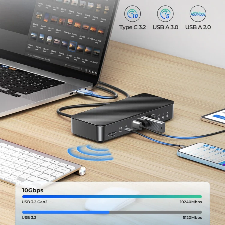 ORICO DKA20-BK-BP 10Gbps 20 in 1 Type-C 3.0 HUB Docking Station (US Plug) - Image 7