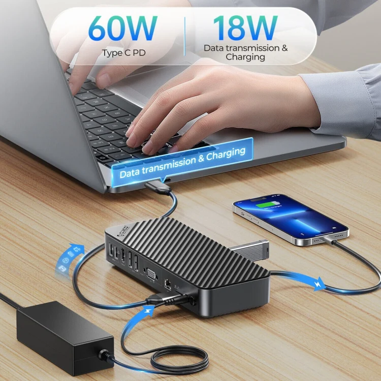 ORICO DKA20-BK-BP 10Gbps 20 in 1 Type-C 3.0 HUB Docking Station (US Plug) - Image 9