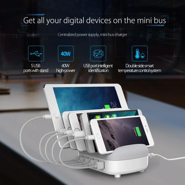 ORICO DUK-5P 40W 5 USB Ports Smart Charging Station with Stand, Plug:US Plug(Black) - Image 5