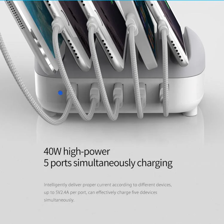 ORICO DUK-5P 40W 5 USB Ports Smart Charging Station with Stand, Plug:US Plug(White) - Image 6