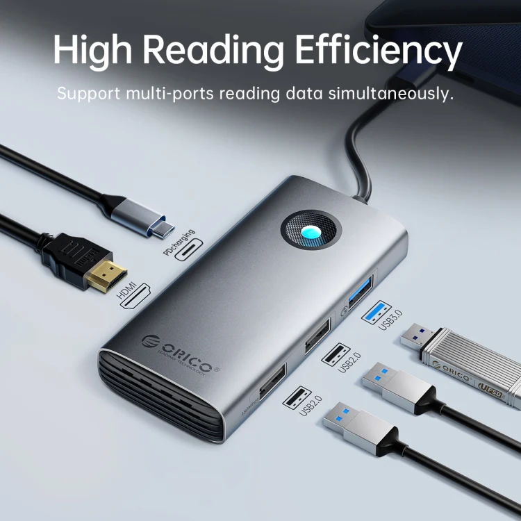 ORICO ORICO-PW11-6PCR R45 Type-C / USB-C 6-in-1 5Gbps Multifunction Docking Station (Dark Gray) - Image 4