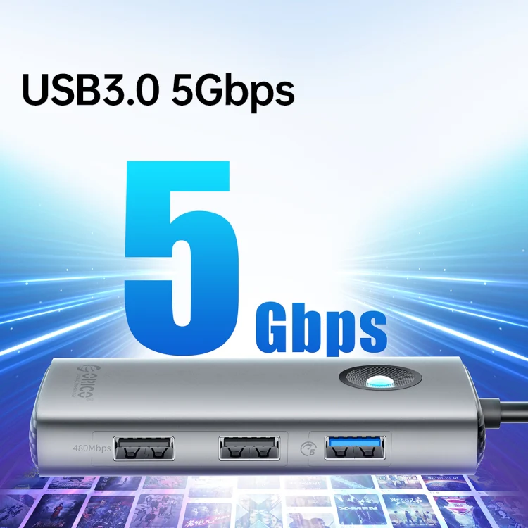 ORICO ORICO-PW11-6PCR R45 Type-C / USB-C 6-in-1 5Gbps Multifunction Docking Station (Dark Gray) - Image 7