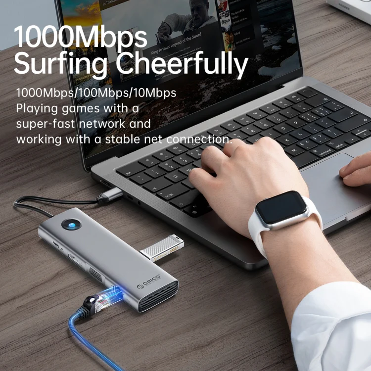ORICO PW11-8PM Type-C / USB-C 8-in-1 5Gbps Multifunction Docking Station Card Reader (Dark Gray) - Image 6