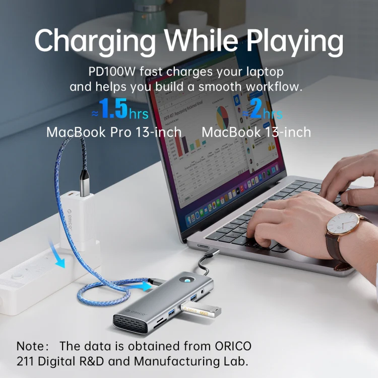 ORICO PW11-8PM Type-C / USB-C 8-in-1 5Gbps Multifunction Docking Station Card Reader (Dark Gray) - Image 7