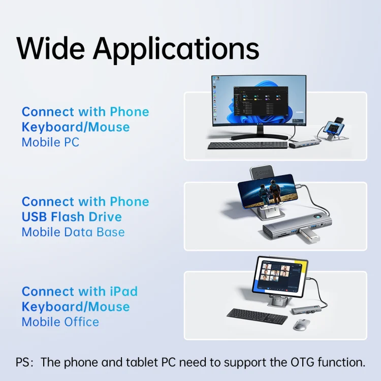ORICO PW11-8PM Type-C / USB-C 8-in-1 5Gbps Multifunction Docking Station Card Reader (Silver) - Image 11