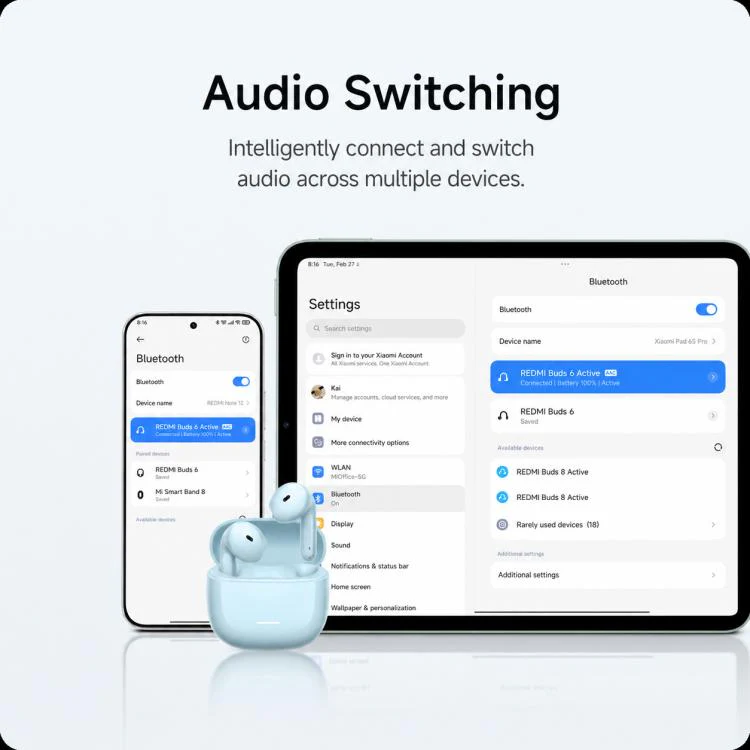 Original Xiaomi REDMI Buds 8 Active Semi In-Ear Bluetooth Earphone(Transparent Blue) - Image 9
