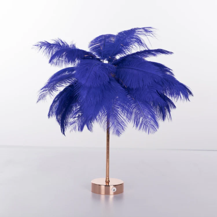 Ostrich Feather Table Lamp Wrought Iron Night Light LED Copper Wire Lamp(Royal Blue) - Image 2